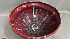Artist Signed Kari Black Glazed Bowl 15x8" Tall
