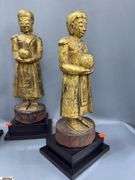 6 Southeast Asian Gilt Wood Buddhas Some Wear Tallest 17.5"