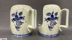 Pair of Ceramic Blue and White Candle Holders 5" Tall