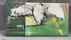 3 Alummoa Zumigo Winged Figure #13, 14 & 15 Abstract Mixed Media and Oil Paintings on Canvas Each Measures 27x14"