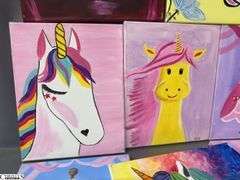 8 Painting Party Canvases, Pinks, Dresses, Unicorns, Butterfly Each Measures 11x14"