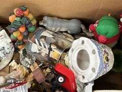 SKID of Boxed Lots, Garden Statue, Parlor Chair Plant Stand, Angels, Ornaments, Bells, Milk Glass Baskets, Figural Bells, Frames, Art Glass Paperweights, SKID is Not Included