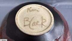 Artist Signed Kari Black Glazed Bowl 15x8" Tall