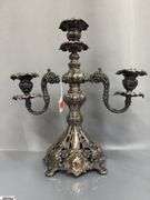 Pair of Three Flame Reed and Barton Renaissance Pattern Candelabras 15x16", Marked 800