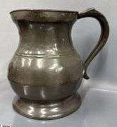 4 J. Abbot Pewter Tankards Some Dents, Tallest 6"