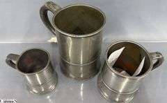 3 Pewter J. Abbot Gateshead, 1 Quart, Pint and 1/2 Pint Measures