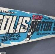 Indianapolis Motor Speedway Autographed Pennant.  Autographs include Lloyd Ruby, Bobby Unser, Tom Carnegie, Lynn St. James, Tom Sneva and Others