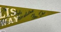 2 Indianapolis Motor Speedway Autographed Pennants.  Signatures include Mark Dismore, Scott Herrington, Lloyd Ruby, Jim Rathmann and Others.