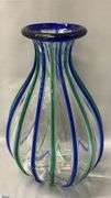 Pair of Blue and Green Hand Made Vases, Signed Archimede Seguso, Tallest 13.5"