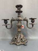 Pair of Three Flame Reed and Barton Renaissance Pattern Candelabras 15x16", Marked 800