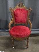 Victorian Red Upholstered Hip Rest Chair 21"x18"x39"