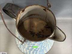 2 Blue and White Swirl Enamelware Coffee Pots - 11" of tallest - Some wear, chipping