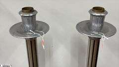 Pair of Polished Pewter Three Footed Candle Holders 48" Tall