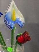 Glass Flower Stems, Etched Vase and Basket Tallest 19"