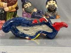 7 Garden Gnomes Tallest 17", Some Concrete Filled, One Composite, Some Chips and Wear