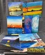 10 Painting Party Canvases, Park Bench, and Other Landscape Scenes Each Measures 16x20"
