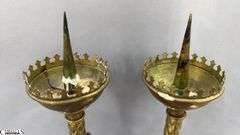 Gothic Revival Style Brass Pricket Candle Sticks 16"