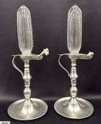Pair of Pewter Whale Oil Clocks 13.5"