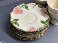 Franciscan Desert Rose Glasses, Mugs, Teacups and Saucers - 7" of largest, some chipping - Approx 36pcs