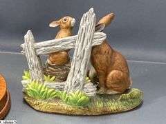 2 Andrea by Sadek Animal Figurines - 8" x 6.5" of largest figurine - one wooden base shows some sun fading