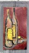 Gigi Bottles Red Background, Acrylic Painting On Canvas 31.5x56"