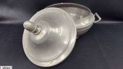 Lidded Pewter Dish, Double Handle Has Makers Mark 11"x8" Tall