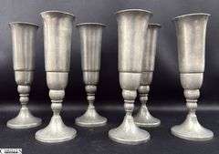 Lunt Silversmith Pewter Decanter With 6 Stems, Some Dents and Wear, Decanter 8.5"