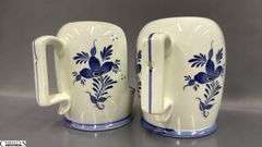Pair of Ceramic Blue and White Candle Holders 5" Tall