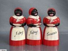 Vintage Aunt Jemima Spice Set, Nutmeg, Paprika, Cinnamon, x2, Uncle Mose Salt and Peppers, Pitchers, All Have Some Wear, 5.5" Tallest