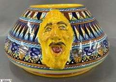 Deruta Ceramic Covered Bowl with Face Handles 8"x6" Tall
