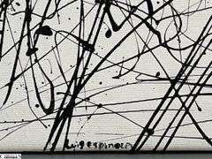 2 Luis Espinoza Black Acrylic Painting on White Canvases Figure #10 & 11, Man and Woman 22x26.5"