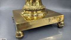 Two Brass Column Style Candle Sticks With Square Bases 16.5"