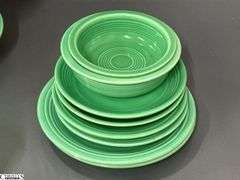 18pcs Fiesta Green Dishes - Charger Platter, Plates, Saucers, Bowls, Cups, 2 Pint Pitcher- 14" of largest