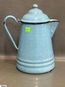 3 Enamelware Coffee Pots and Small Lidded Jug - 10" of tallest - some wear, chipping