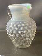 3 Fenton Hobnail and Ruffled Edge Glass Vase, Bowl, and Small Pitcher - 8" of vase