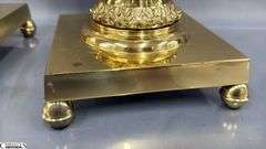 Two Brass Column Style Candle Sticks With Square Bases 16.5"