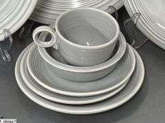 10pcs Fiesta Gray Dishes - Charger Platter, Plates, Bowls, Salt and Pepper - 12" of largest