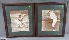 Mickey Mantle and Joe DiMaggio Framed Under Glass Baseball Photo Prints.  18"x 22"