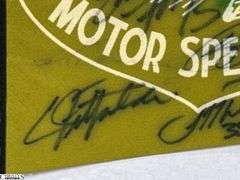 2 Indianapolis Motor Speedway Autographed Pennants.  Signatures include Mark Dismore, Scott Herrington, Lloyd Ruby, Jim Rathmann and Others.