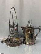 Victorian Quadruple Silver Plated Tilt Pitcher With Drip Tray, 20" Tall
