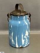 3 Swirl Enamelware Coffee Pot and Milk Jugs - 9" of tallest - some wear, chipping