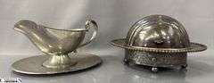 Hand Made Gravy and Tray, Plated Covered Butter Dish Some Dents
