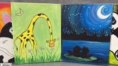 14 Painting Party Canvases, Animals, Giraffe, Panda, Turtle, Kissing Elephant Set, Frogs, Each Measures 11x14"