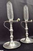 Pair of Pewter Whale Oil Clocks 13.5"