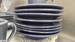 Country Blue Pottery Barn Dishes, Service For 8 Dinner, Salad, Soup Bowls, Mugs with 10 Place Mats