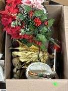 SKID of Boxed Lots, Garden Statue, Parlor Chair Plant Stand, Angels, Ornaments, Bells, Milk Glass Baskets, Figural Bells, Frames, Art Glass Paperweights, SKID is Not Included