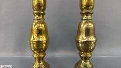 Antique Push Up Style Brass Candle Stick Pair, and Great Wall Tourist Collectible 7"