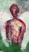 Green Angel, Mixed Media and Oil Painting on Canvas By Alummoa Zumigo 36x56"