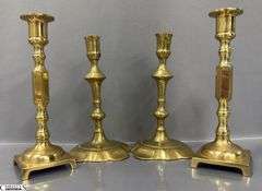 2 Pair of Brass Candle Sticks, Japan Pair Tallest 8", Other Have Slight Damage to Holder