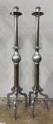 Pair of Polished Pewter Three Footed Candle Holders 48" Tall